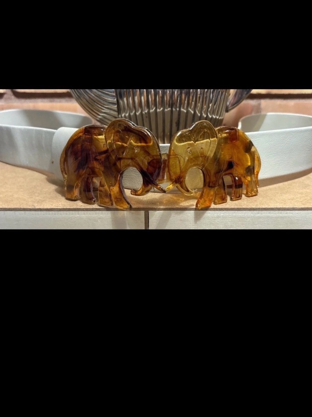 Vintage Resin Faux Tortoise Shell Elephants Belt Buckle W Belt 31” Adjustable